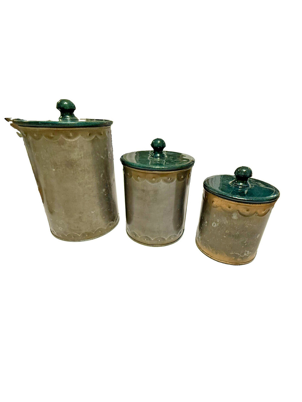 Country Decorative Canisters with green lids, set of 3; farmhouse kitchen